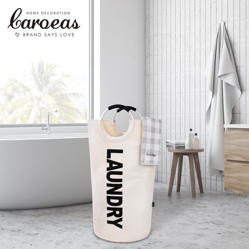 Caroeas 100L Laundry Basket - Large Collapsible Hamper with Padded Handles | Beige, Easy Storage