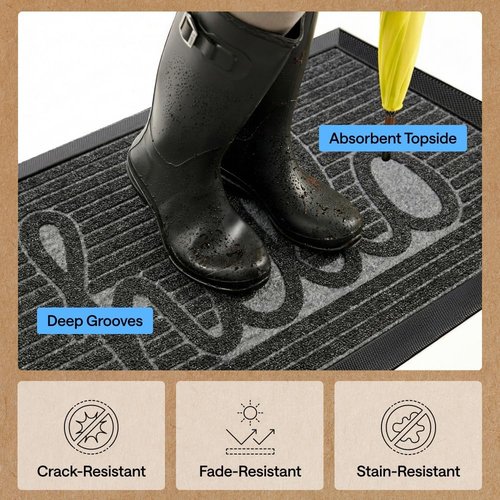 GORILLA GRIP Waterproof All-Season WeatherMAX Doormat - Natural Rubber, Stain Resistant, 29x17, Charcoal