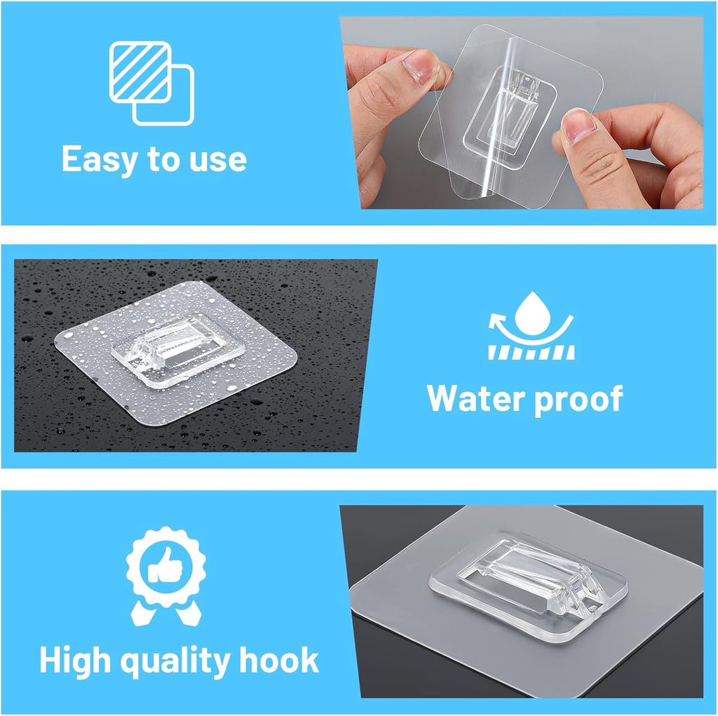 Skiennix Shower Caddy Adhesive Hooks - Waterproof, Strong Adhesive, No Drilling | 14 Packs for Bathroom & Kitchen Storage
