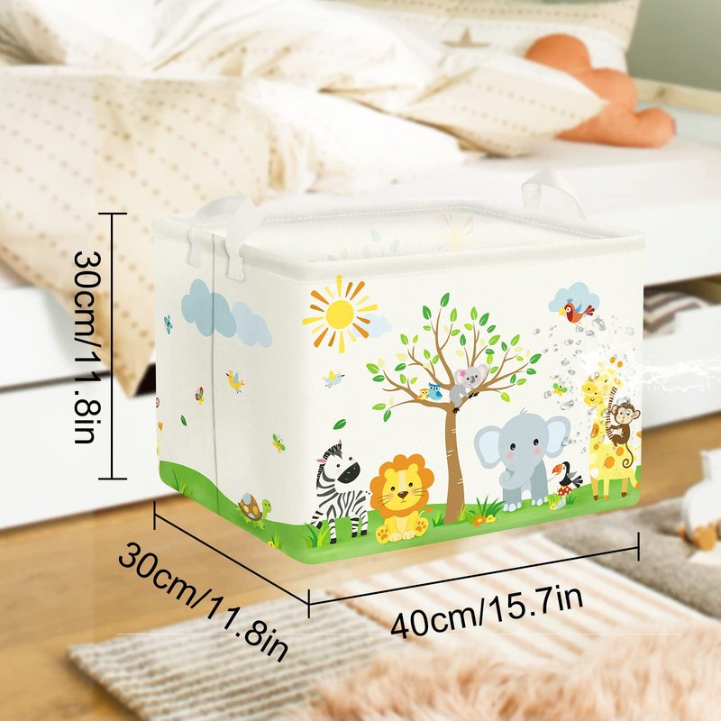 Clastyle Safari Animal Tree Baby Nursery Basket Rectangle Bedroom Forest Elephant Giraffe Shelf Basket Jungle Monkey Lion Clothes Toy Book Storage Bin