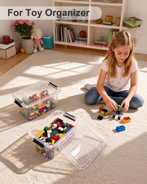 EOENVIVS Plastic Storage Bins - 7 Quart Stackable Containers with Lids & Black Buckle Latch | 6 Pack, Clear