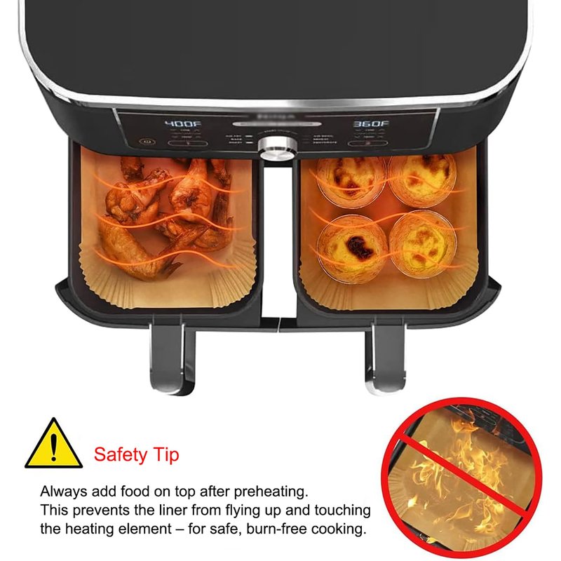 Air Fryer Liners 200 PCS for Ninja Foodi Dual Basket DZ201 DZ401 DZ550-9x6 Inch Disposable Parchment Paper, Food Grade Non-Stick Heat Resistant to 450°F, Zero PFAS