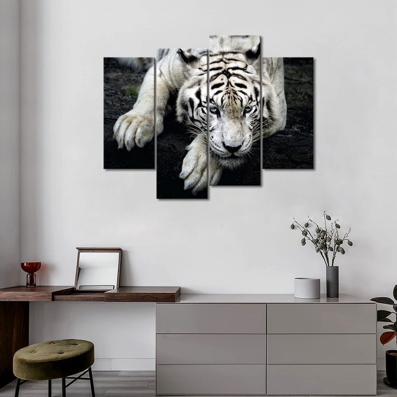 Black And White White Tiger Lie On Rock Wall Art Painting Pictures Print On Canvas Animal The Picture For Home Modern Decoration