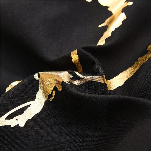 Holawakaka Gold Metallic Marble Comforter Set King Size Foil Print Glitter Bedding Sets,Black/Gold,King
