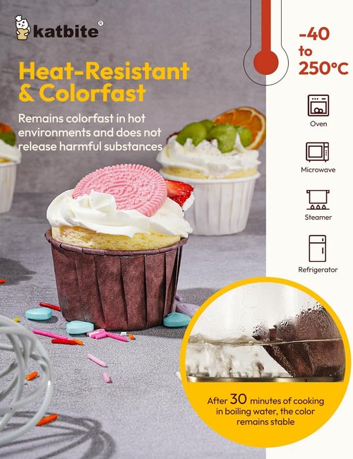 Katbite Cupcake Liners - Heavy Duty Greaseproof Baking Cups | 150PCS Standard Size for Christmas & Birthdays