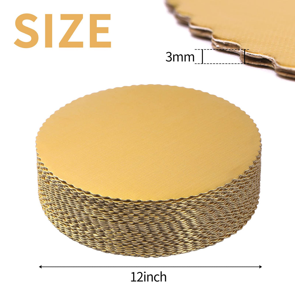 YunKo Gold Cake Boards 12 Inch Round, Disposable Cardboard Rounds Cake Base Decorating Supplies For Dessert Table, Bases Para Pasteles 35 Pack