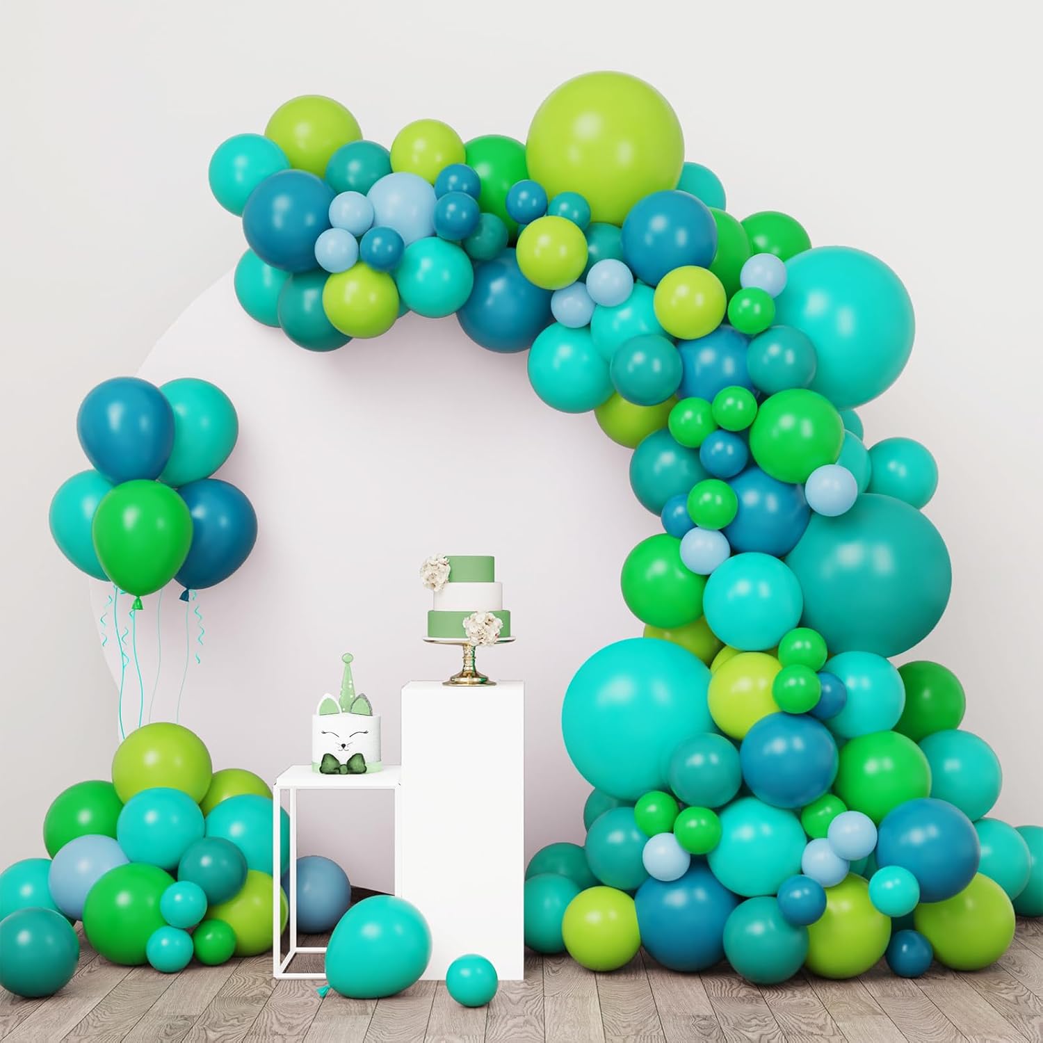 RUBFAC Green Balloons Garland Arch Kit - 138pcs Latex Balloons in Various Sizes for Birthday, Graduation, Baby Shower & Wedding Decor