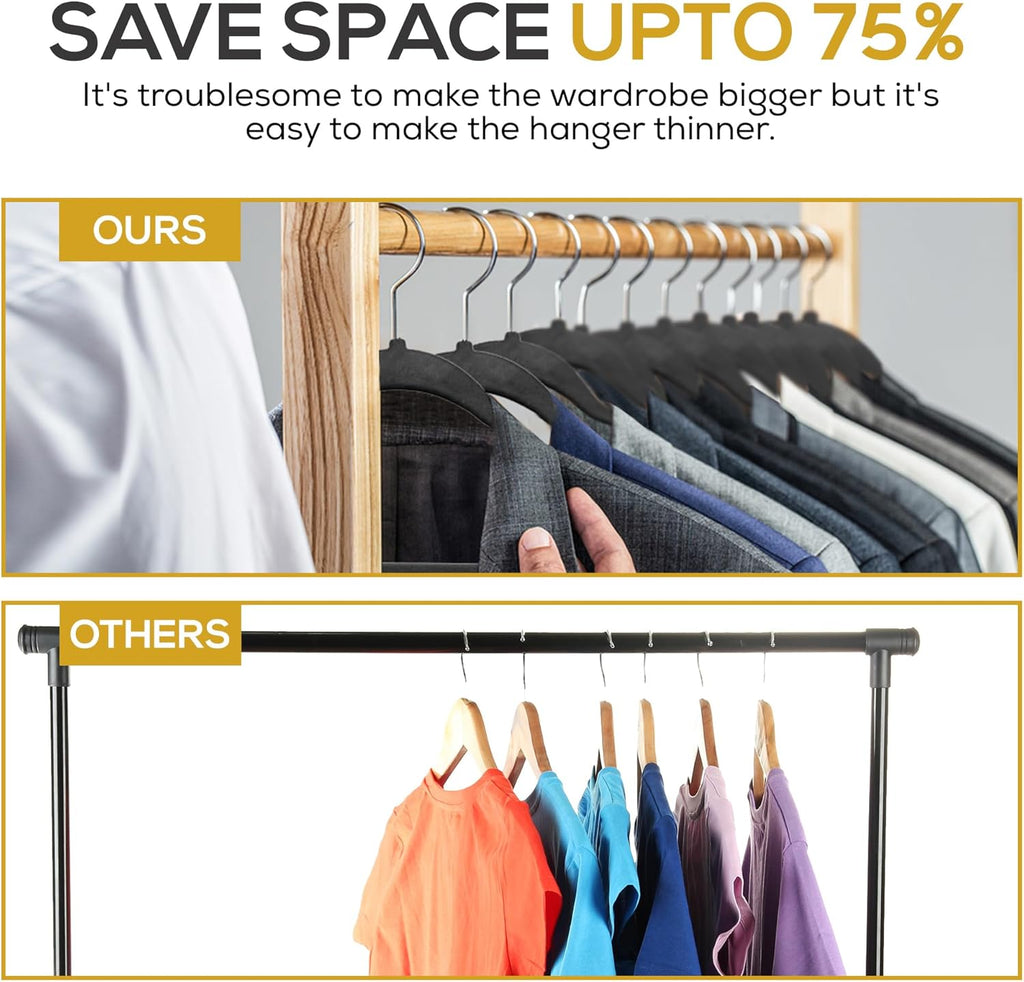 Techzoo Velvet Hangers - Ultra Thin Non-Slip Design for Space Saving | 50 Pack, Black, 360° Swivel Hook