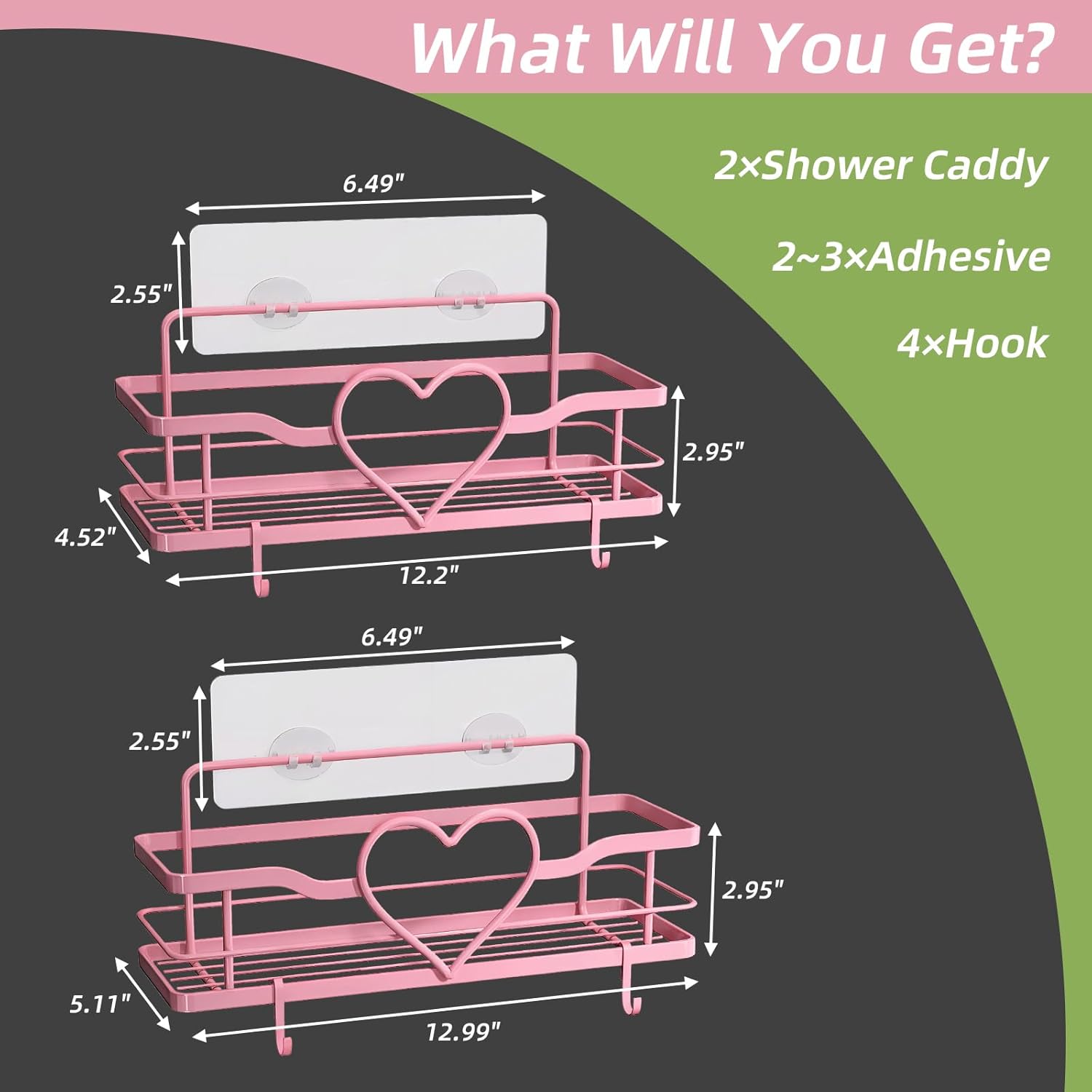 Skiennix Pink Shower Caddy - 4 Removable Hooks | No-Drill Adhesive Organizer for Bathroom & Kitchen