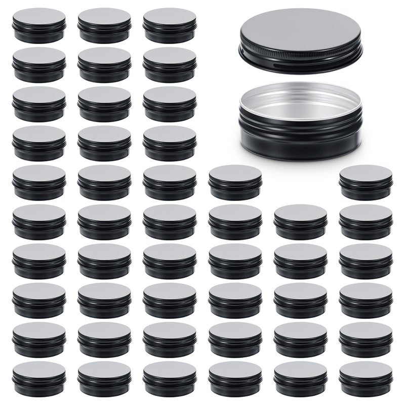 mekueeex 48 Pcs Aluminum Round Cans with Lid, 2 Oz Metal Tins Food Candle Containers with Screw Tops for Crafts, Food Storage, DIY (black)