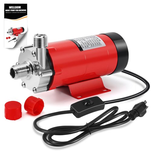 Wort Beer Pump for Brewing, 304 Food Grade Homebrew pump Stainless Steel Head Brew Pump with Inline Switch & 1/2" NPT Thread