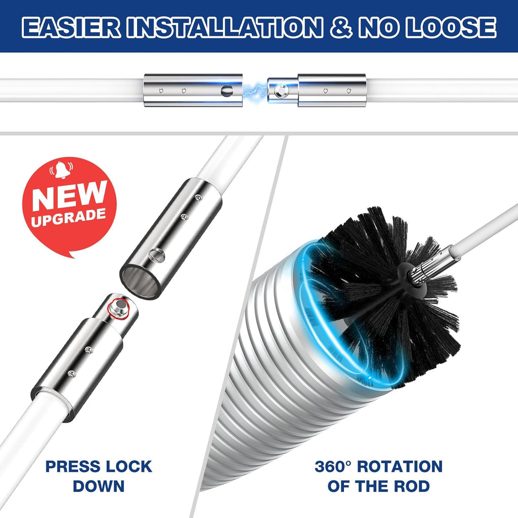 PetOde Dryer Vent Cleaner Kit - 32 Feet Flexible Brush with Drill Attachment for 360° Cleaning
