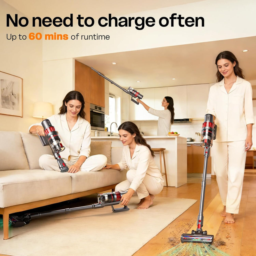 Skiennix Cordless Vacuum Cleaner - Powerful 600W Suction | Lightweight & Rechargeable | 60 Min Runtime - Grey