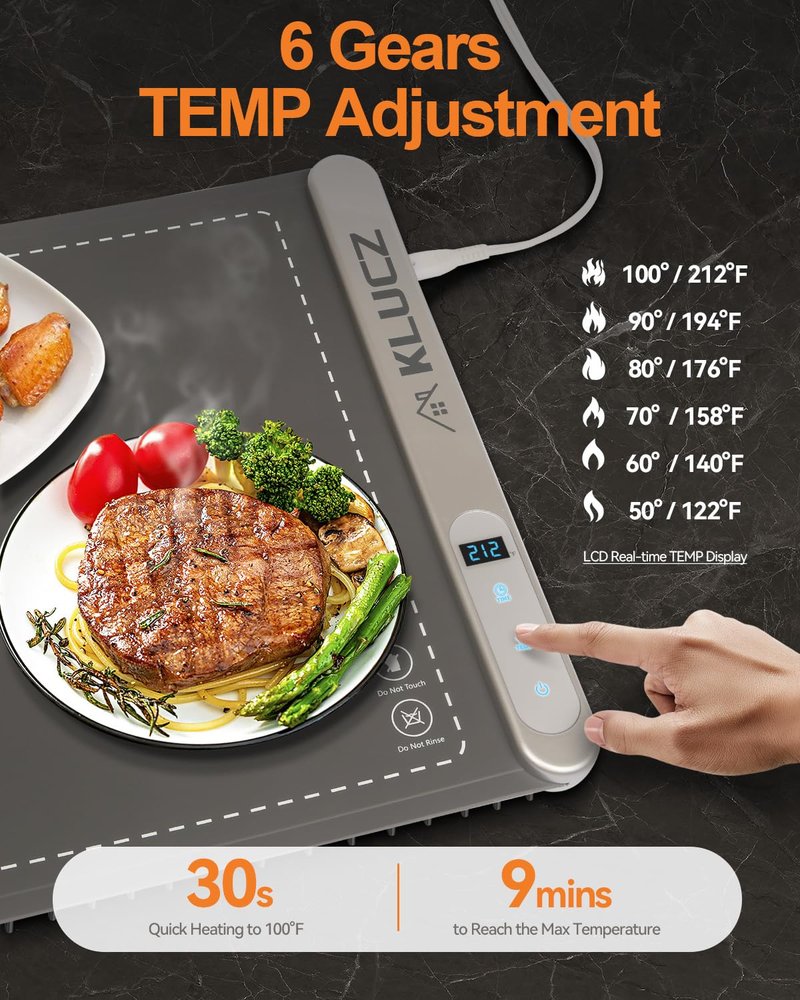 Warming Mat for Food, Electric Foldable Graphene Rapid Food Warmer for Buffet Parties, Chafing Dishes, Countertop Food Warmers with 6-Level Temp 6-Hour Timer, Great Gift Choice for Family Friend，Grey
