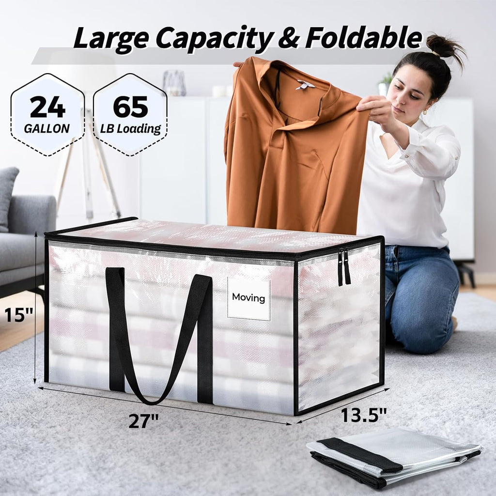 Skiennix 16 Pack Extra Large Heavy Duty Moving Bags - Clear Storage Totes with Reinforced Handles & Zippers