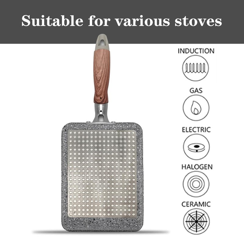 Paweiya Tamagoyaki Pan Set with Lid, Japanese Omelette Pan Nonstick, Square Japanese Egg Pan, 7"×5" Grey