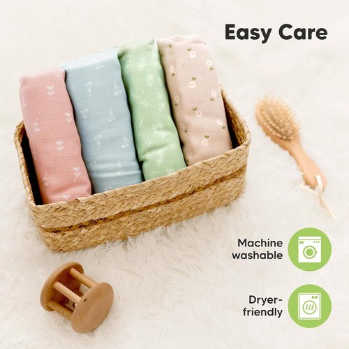 Bloom Organic Muslin Swaddle Blankets - Soft & Breathable 4-Pack for Newborn Boys & Girls