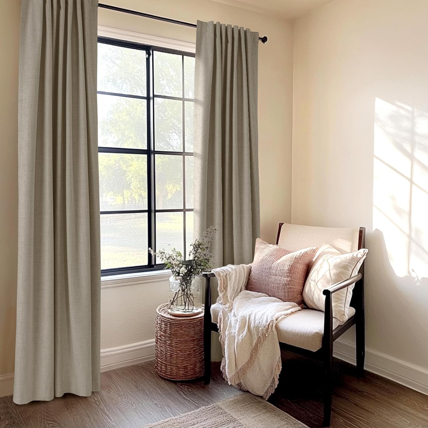 Skiennix 100% Blackout Linen Curtains - Thermal Insulated Drapes for Bedroom | 84" Long, 50" W, 2 Panels Set