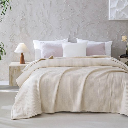 meadow park Super Soft Cotton Heathered Jersey Bed Blanket for Couch Sofa and Bed, Queen Size 92” x 96”, 420gsm, Medium Weight, Year Round use, Taupe.