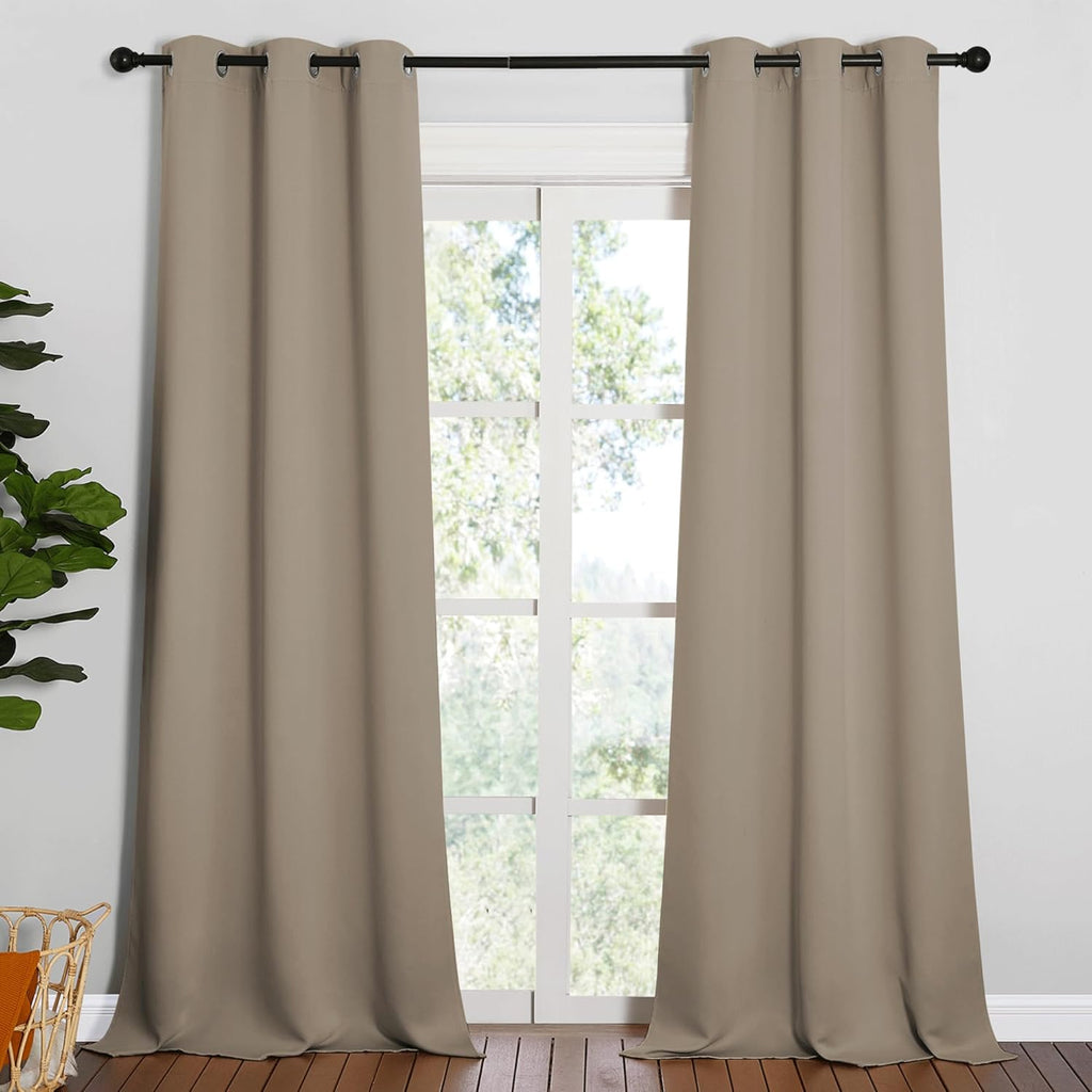 NICETOWN Blackout Curtains for Patio Glass Doors - Privacy Panel Drapes, Taupe, 42" x 95" (1 Pair)