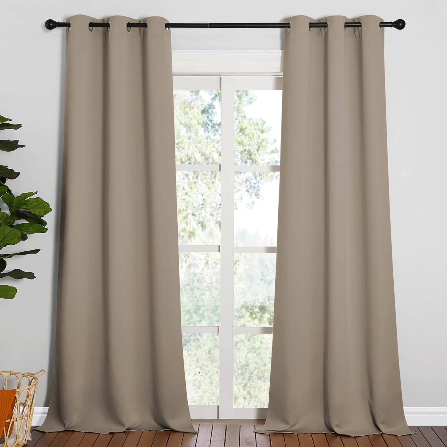 NICETOWN Blackout Curtains for Patio Glass Doors - Privacy Panel Drapes, Taupe, 42" x 95" (1 Pair)