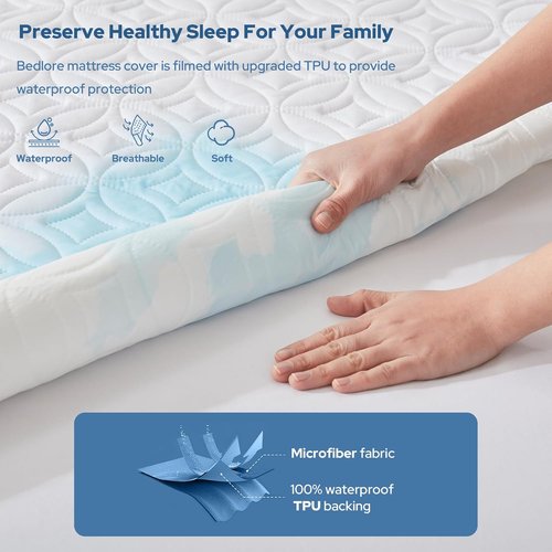 BEDLORE Waterproof Mattress Protector - Noiseless Queen Size Pad with Deep Pocket (6"-18" Depth) - Soft & Washable White Cover
