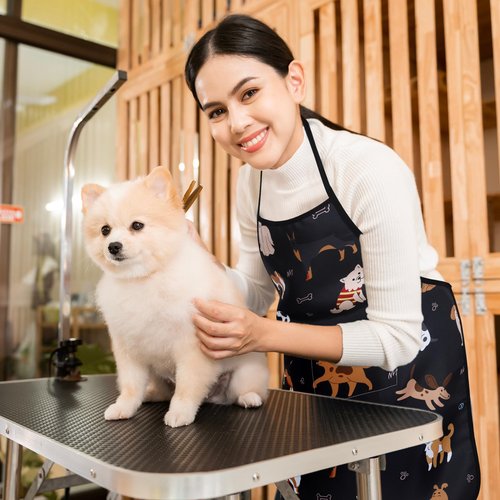 Cuffbow 4 Pcs Dog Grooming Apron Puppy Dog Pets Apron with 2 Pockets Cute Pet for Men Women Cooking Baking Painting Gardening As Pet Week Gift