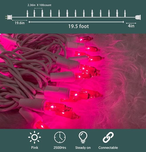 HISHINY Christmas Lights - 100 Count Pink String Lights for Indoor/Outdoor Decor | UL Certified, 21 Feet
