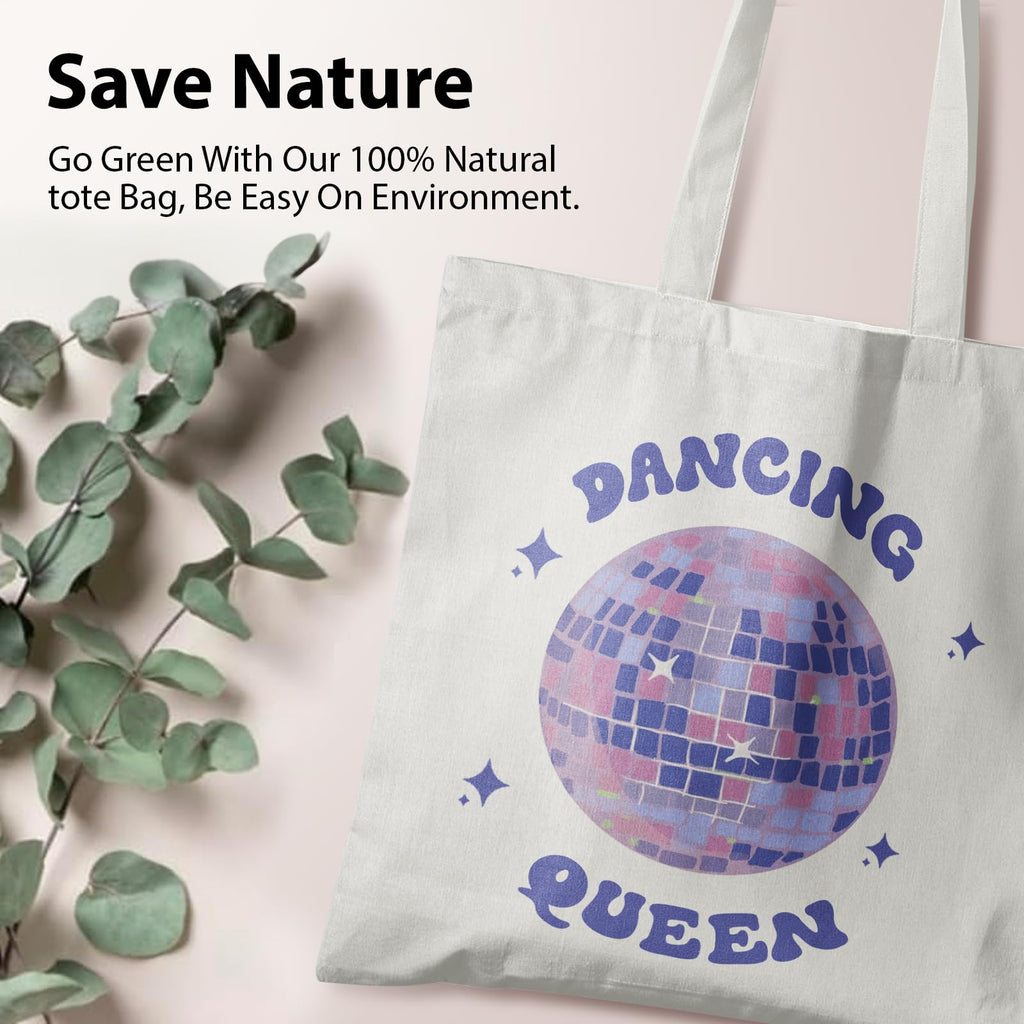 Veqzc Dancing Queen Tote Bag - Purple Disco Ball Canvas Tote for Women, Dance Teacher & Lover Gifts, Reusable Shopping Bags