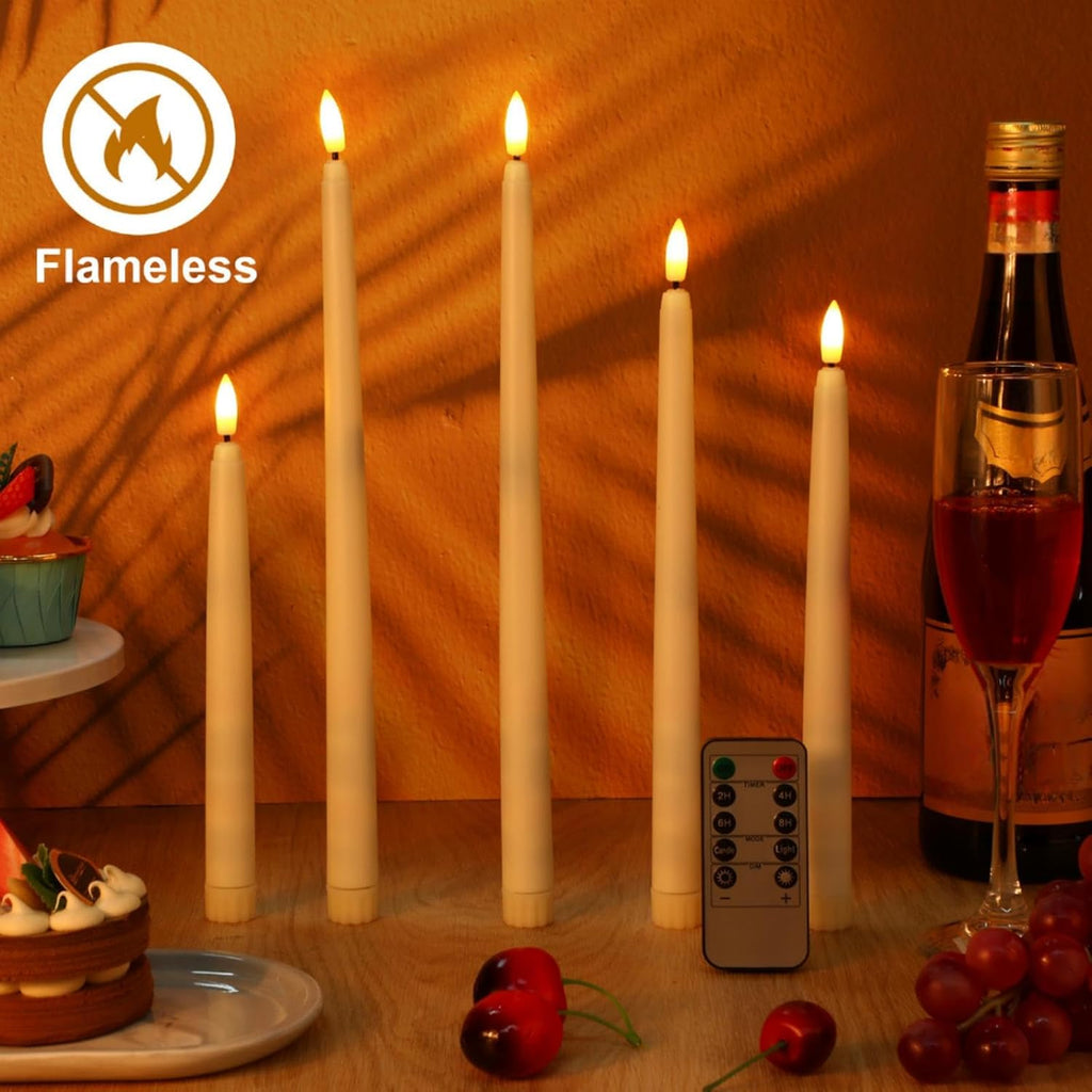 Rossesay Flameless Taper Candles - 16 Pcs Battery Operated with Remote Timer | Ivory LED Flickering for Weddings & Parties (8.5" to 12.8")
