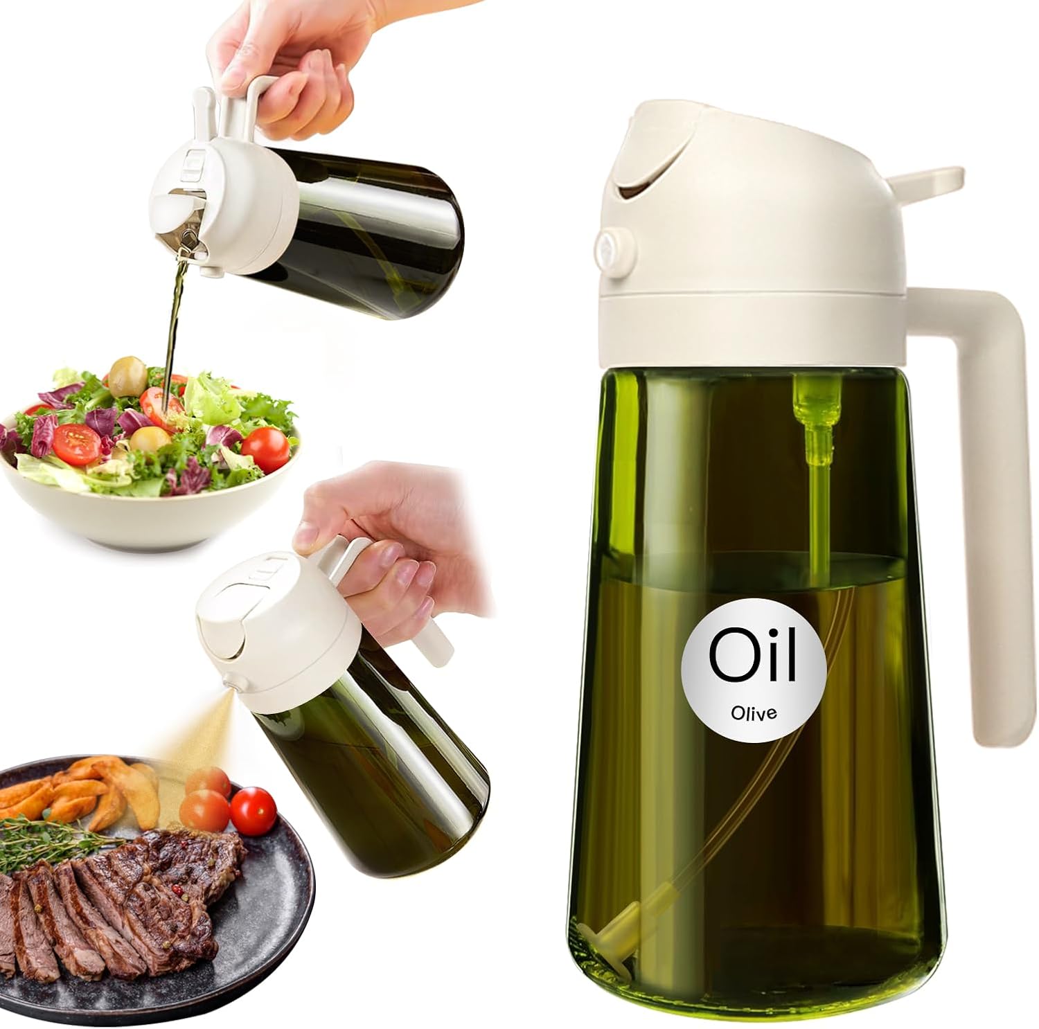 YARRAMATE 16oz Dark Oil Sprayer - 2-in-1 Olive Oil Dispenser Bottle | Premium Food-Grade Glass