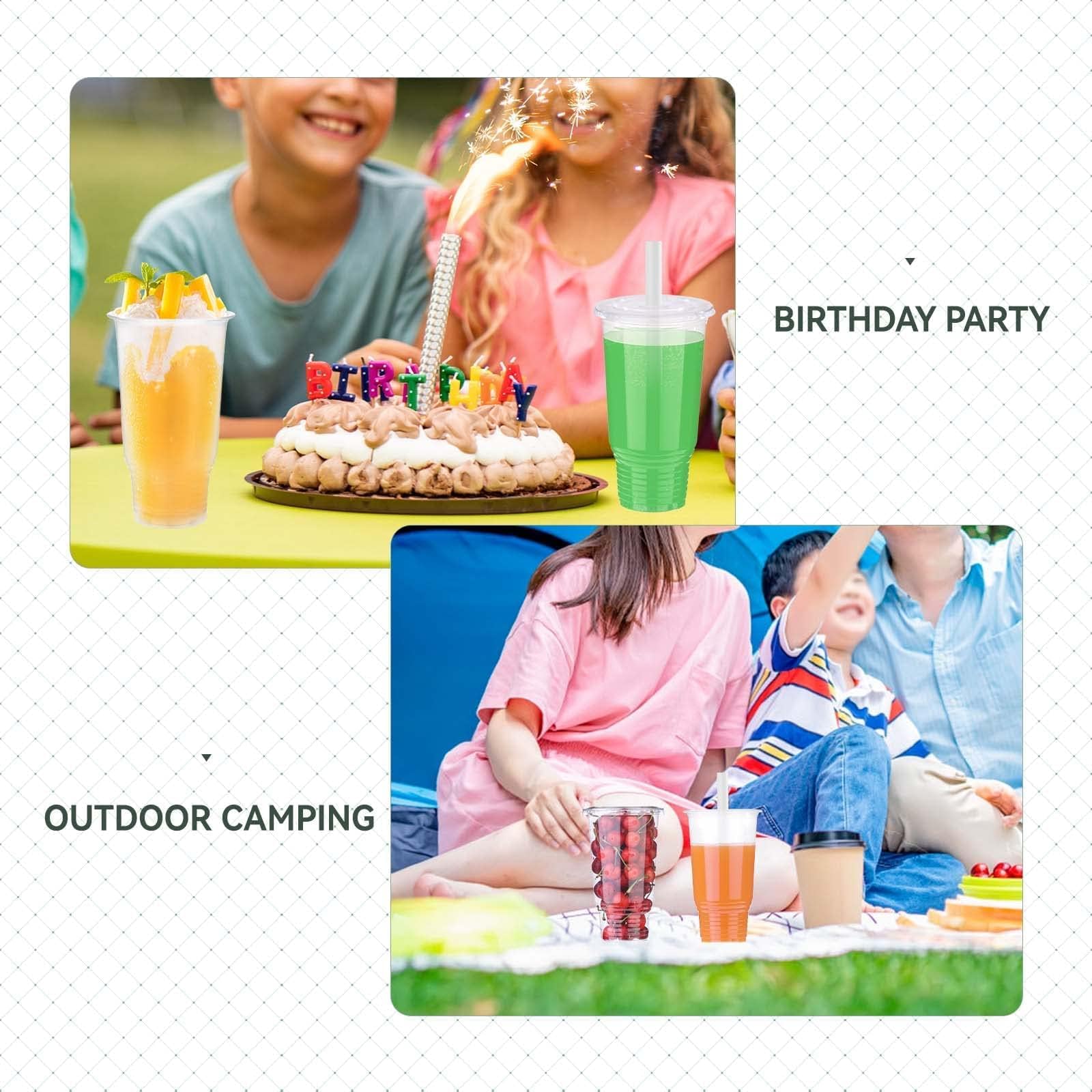 Prgery 32 OZ Plastic Cups with Lids, Iced Coffee Cups with Lids, Clear Plastic Cups for Camping Party and Picnics, Suitable for Most Car Cupholder [30 Set]