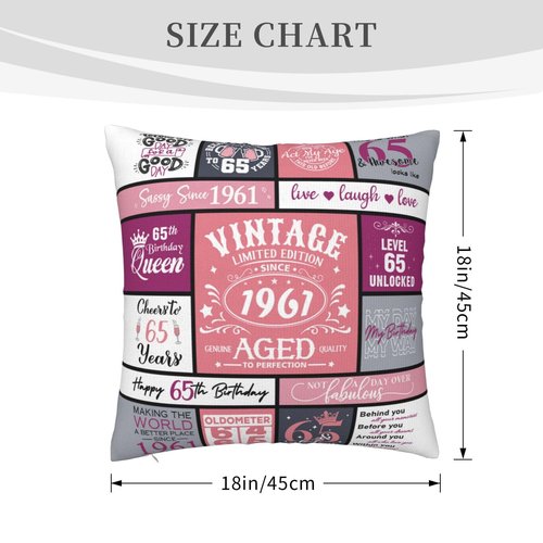 IYUBOFU 65th Birthday Gifts for Women, Best Gifts for 65 Year Old Woman, Happy 65th Birthday Decorations for Women, 65 Year Old/1961 Birthday Gifts for Woman Throw Pillow Covers 18x18 Inches