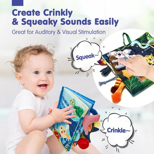 Hahaland Baby Toys - Crinkle Books for Babies | Soft Cloth Sensory Touch Books, 2-Pack for 0-6 Months