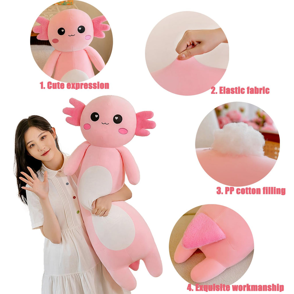 Somao Long Axolotl Plush Pillow, Cute Axolotl Stuffed Animal Body Plush Soft Plushies Doll Toy for Girls Boys(65cm/25.5inch,Pink)