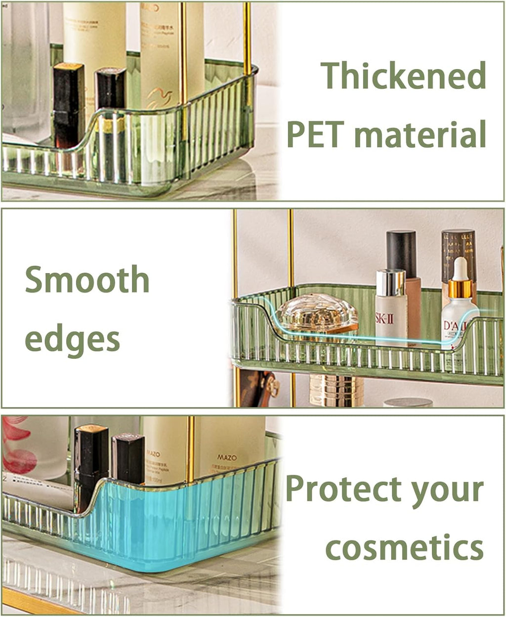 Shuang Qing Bathroom Counter Organizer - 2-Tier Makeup & Skincare Shelf in Green | Dresser & Vanity Storage