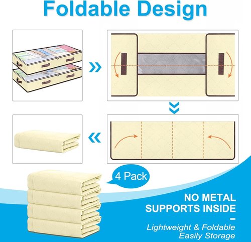 90L Under Bed Storage Containers by [Brand Name] - Foldable Organizers for Blankets, Towels & More | 4 Pack Beige