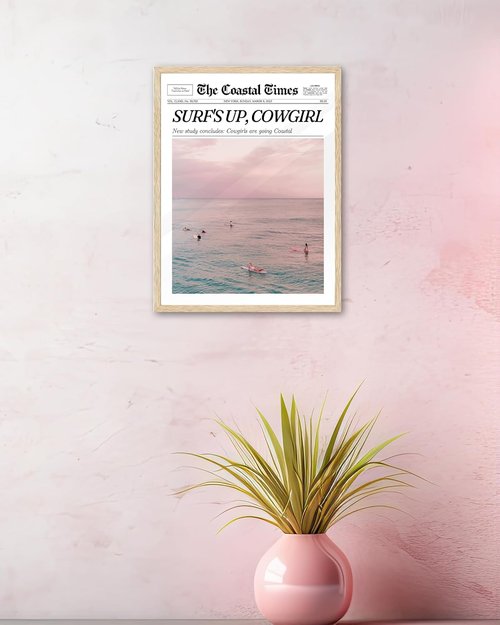 iHery Coastal Cowgirl Wall Art Prints - Trendy Beige Oak Wood Canvas Decor | 8x10in Retro Bedroom Decor
