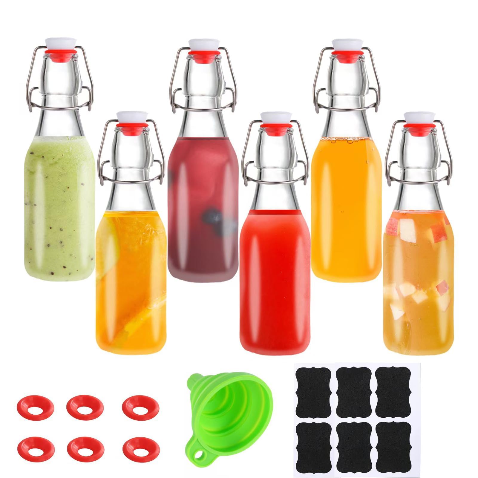 6 Pack 8.5oz Flip Top Glass Bottles,8.5oz swing top glass bottles with airtight lids for Home Brewing,2nd Fermentation,Kombucha,Kefir,Vanilla Extract,Juice,Tea,Beverages,Soda,Oils,Vinegar,Limoncello