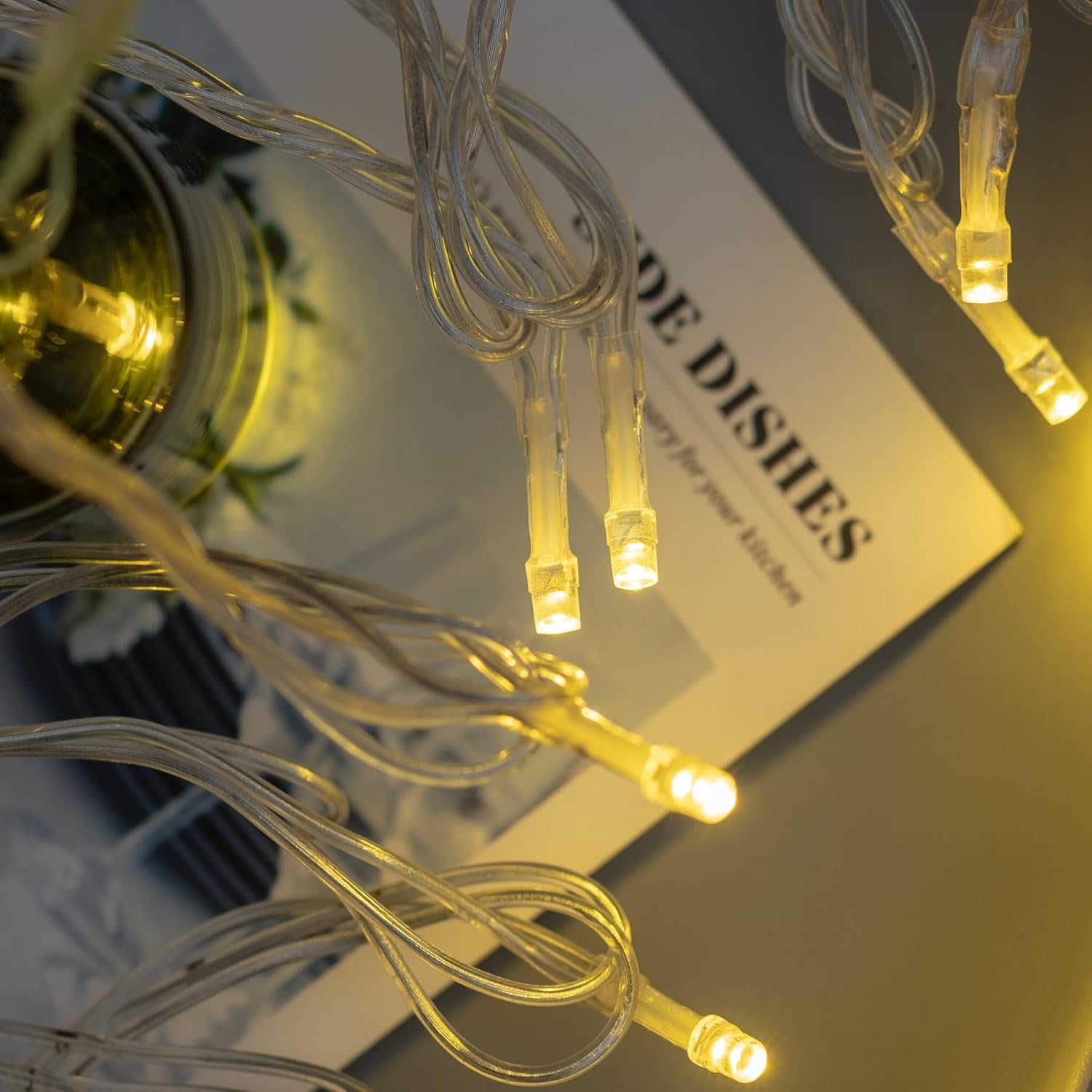 Skiennix 300 Count Warm White LED String Lights - 100 Feet Wide Angle with 8 Modes & Clear Cord