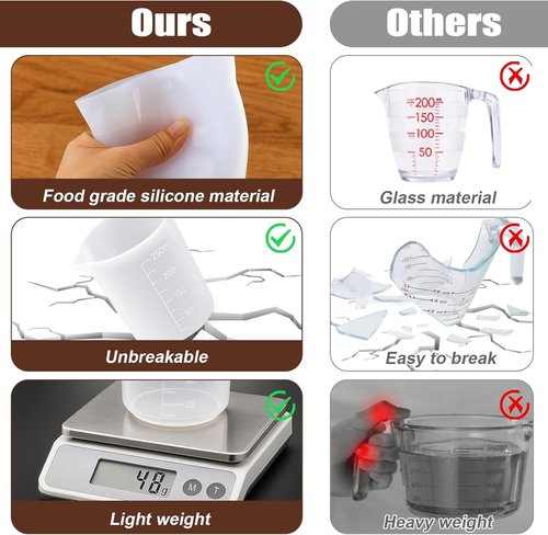 Juome Silicone Measuring Cups Set - 6PCS Chocolate Melting Cups, 100/250/350ml, Dishwasher Safe, Baking Essentials