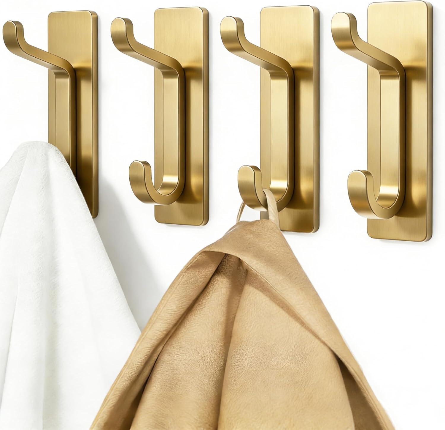 Pickpiff 12 Pack Wall Hooks - Strong 13LB Adhesive Coat & Towel Hangers in Brushed Gold