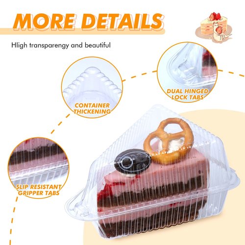 AQSXO 100 Pcs Transparent Cake Slice Plastic Containers with Lids 4 Inches Hinged Lid Cheese cake Container, for Take Out Packaging, Bakery and Cafe.