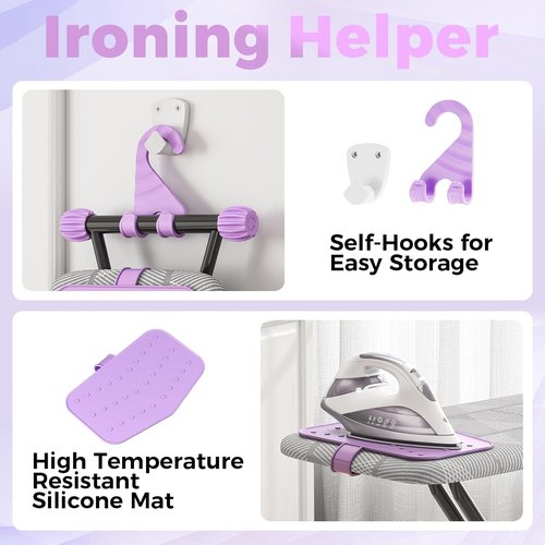 KINGBOARD Compact Ironing Board - Heat Resistant Cover, 7 Height Adjustable, Foldable | 13x43 Grey