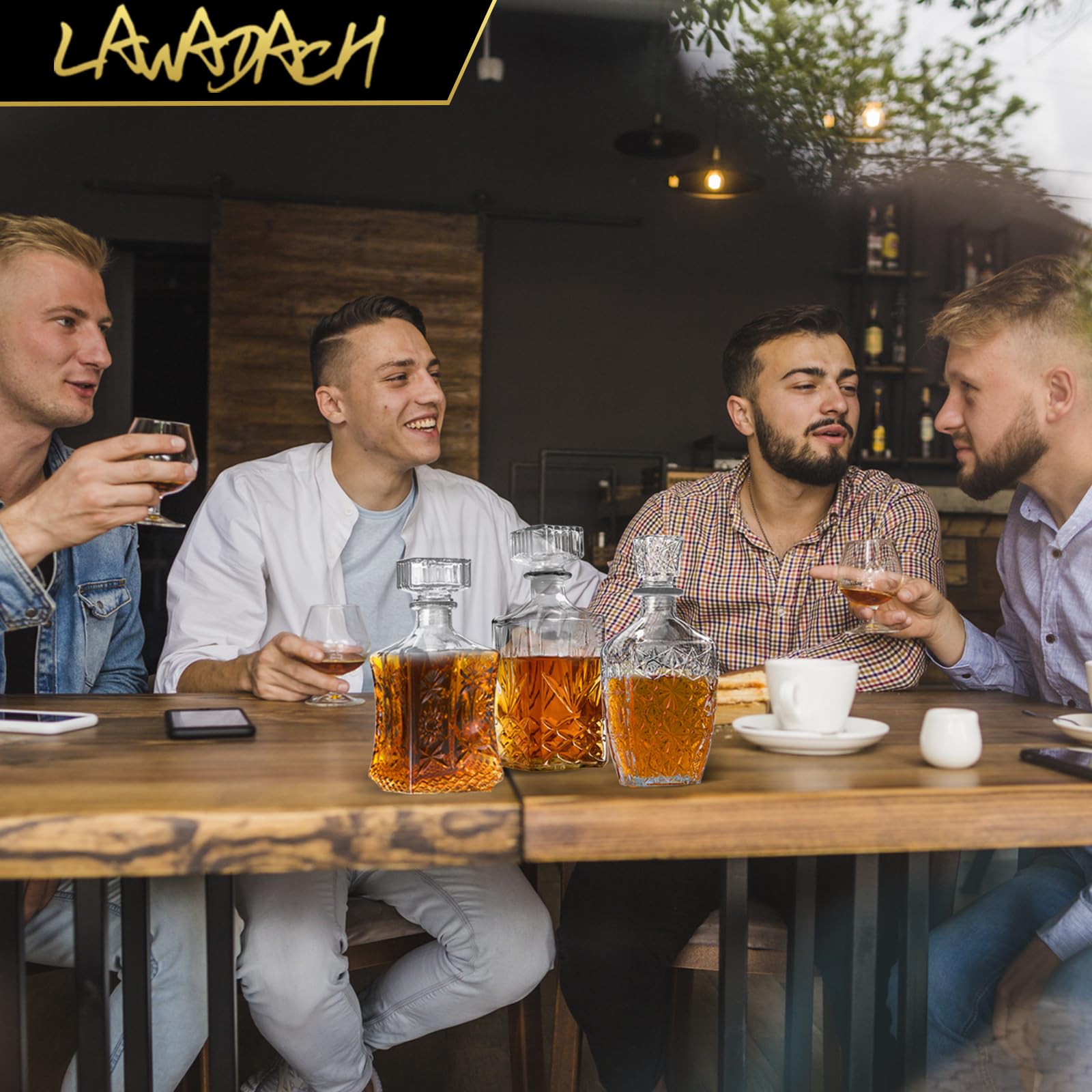 Whiskey Decanter, Liquor Decanters Set of 3, Glass Alcohol Bottle for Vodka, Tequila and Bourbon Unique Whiskey Bar and Party Decorations (28oz*2, 31oz*1)