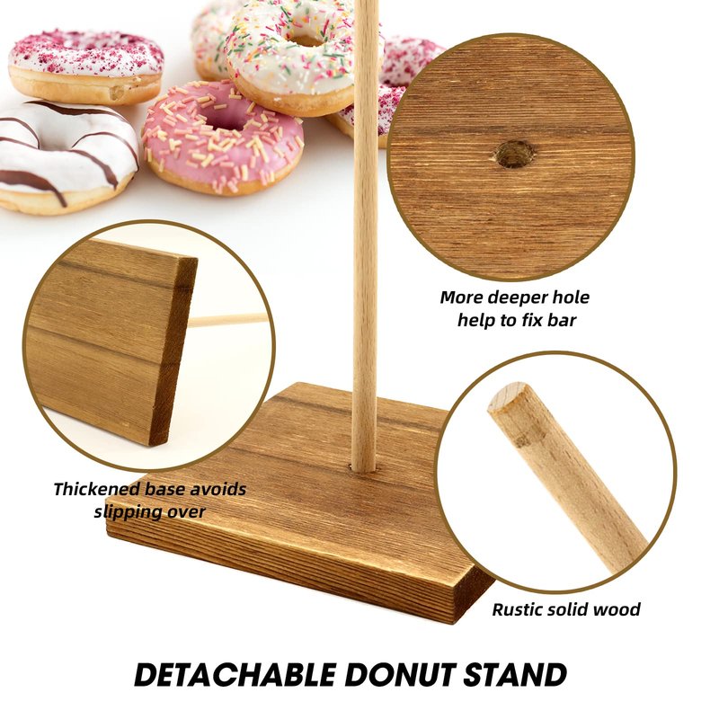YESSAP Farmhouse Donut Stand with Doilies, 3PCS Wooden Donut Holder Display 27 Donuts, Reusable Bagel Donut Holder Stands for Wedding Birthday Party Decoration Baby Shower