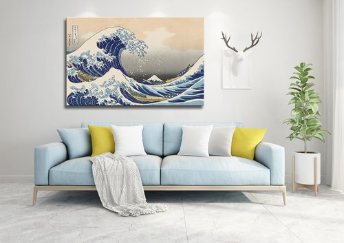 OKEXCKK The Great Wave off Kanagawa by Katsushika Hoki Wall Art Decor, Classic Painting Abstract Seascape Canvas Print Pictures, Modern Japanese Artwork for Bedroom Living Room Decoration - 24"x36"