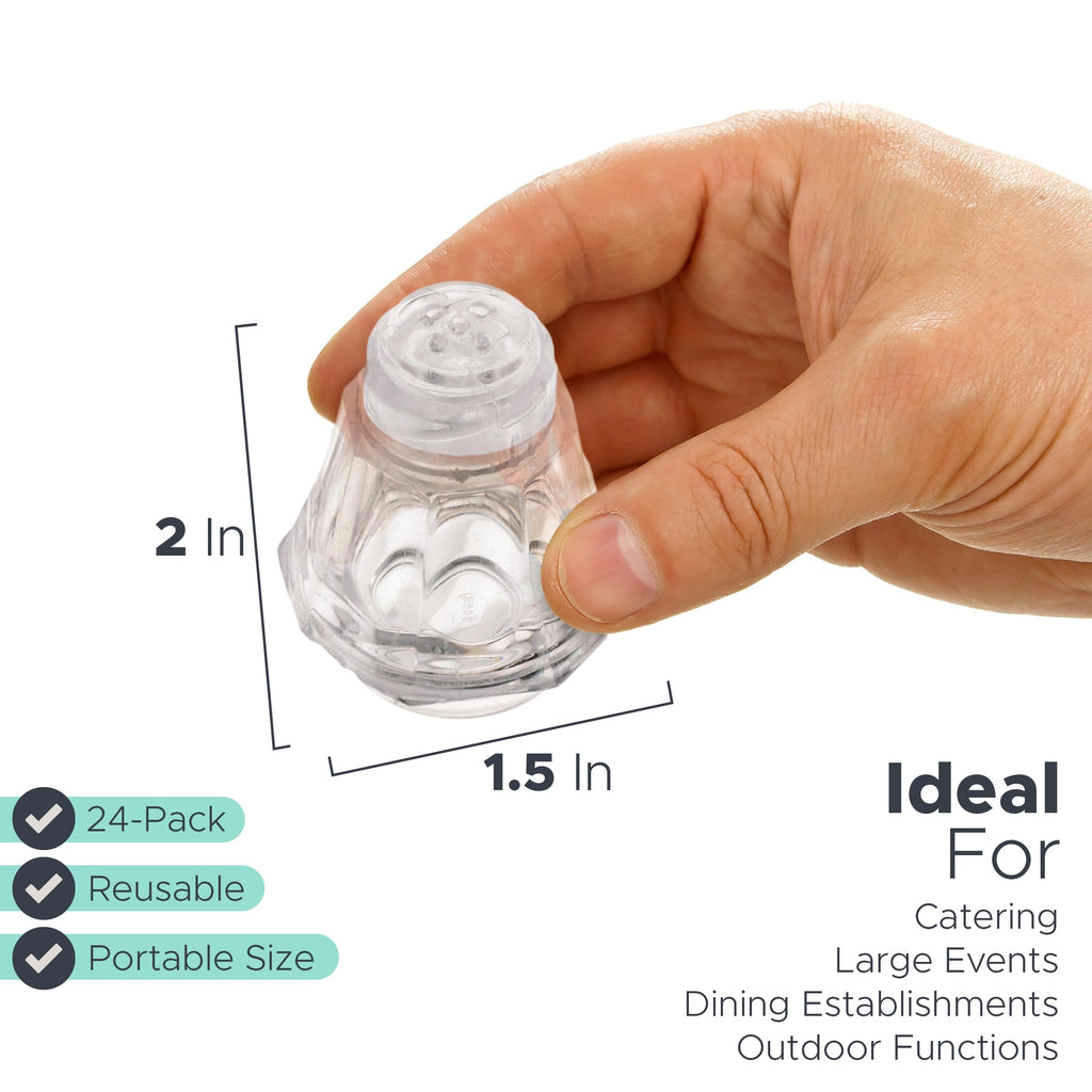 Crafts Central Plastic Mini Salt and Pepper Shakers For Party’s, Restaurants and Wedding’s - 24 Pcs (Clear)