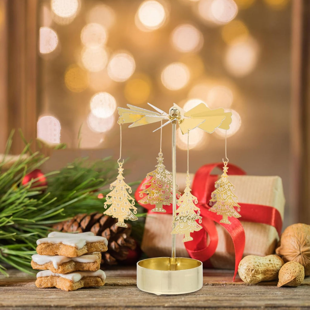 Zerodeko Rotary Candle Holder Set - 3pcs Metal Spinning Windmill Design for Christmas Table Centerpieces