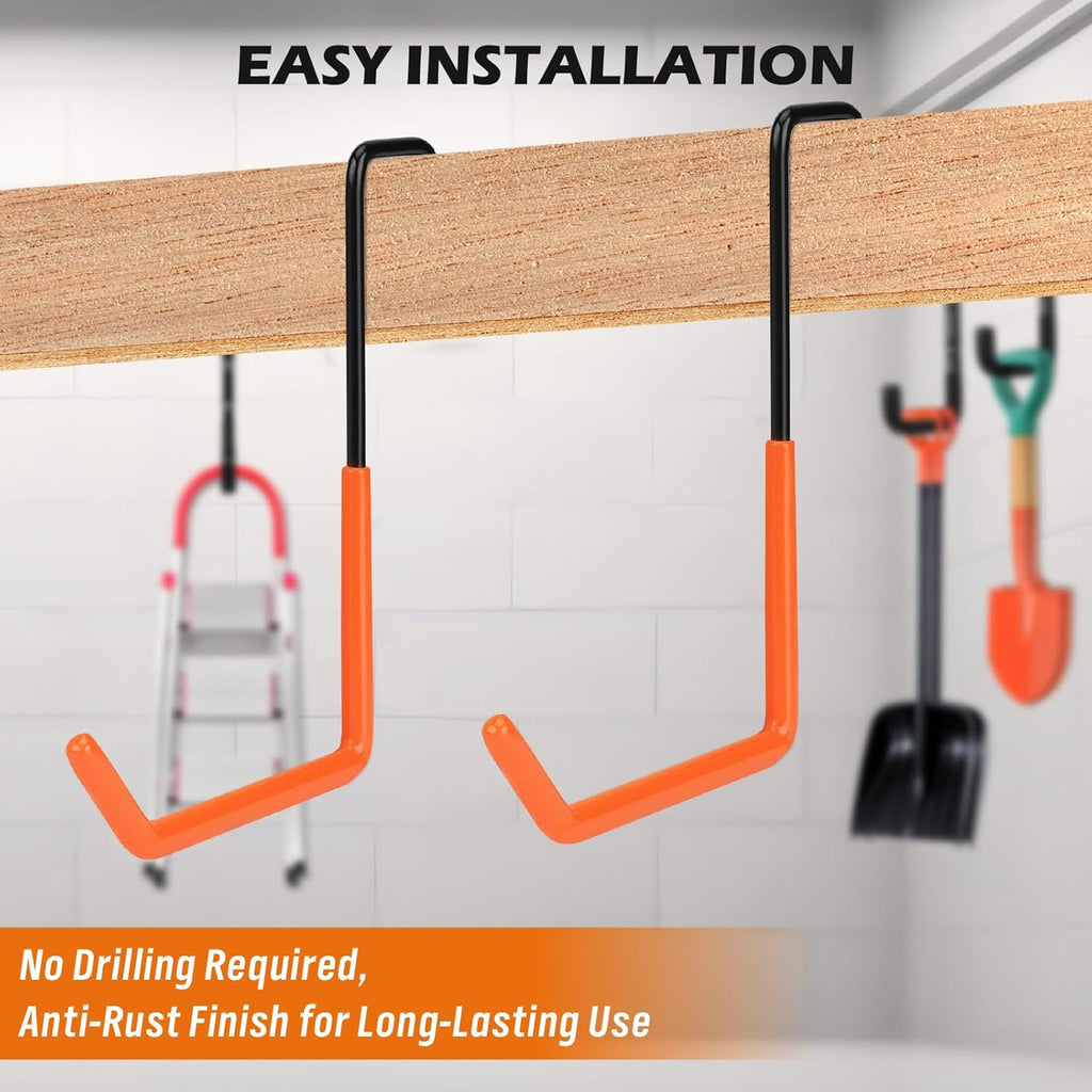 Skiennix 6-Piece Heavy Duty Rafter Hanger Hooks - Vinyl Coated Metal Garage Utility Hooks for Bike & Tool Storage (Orange)